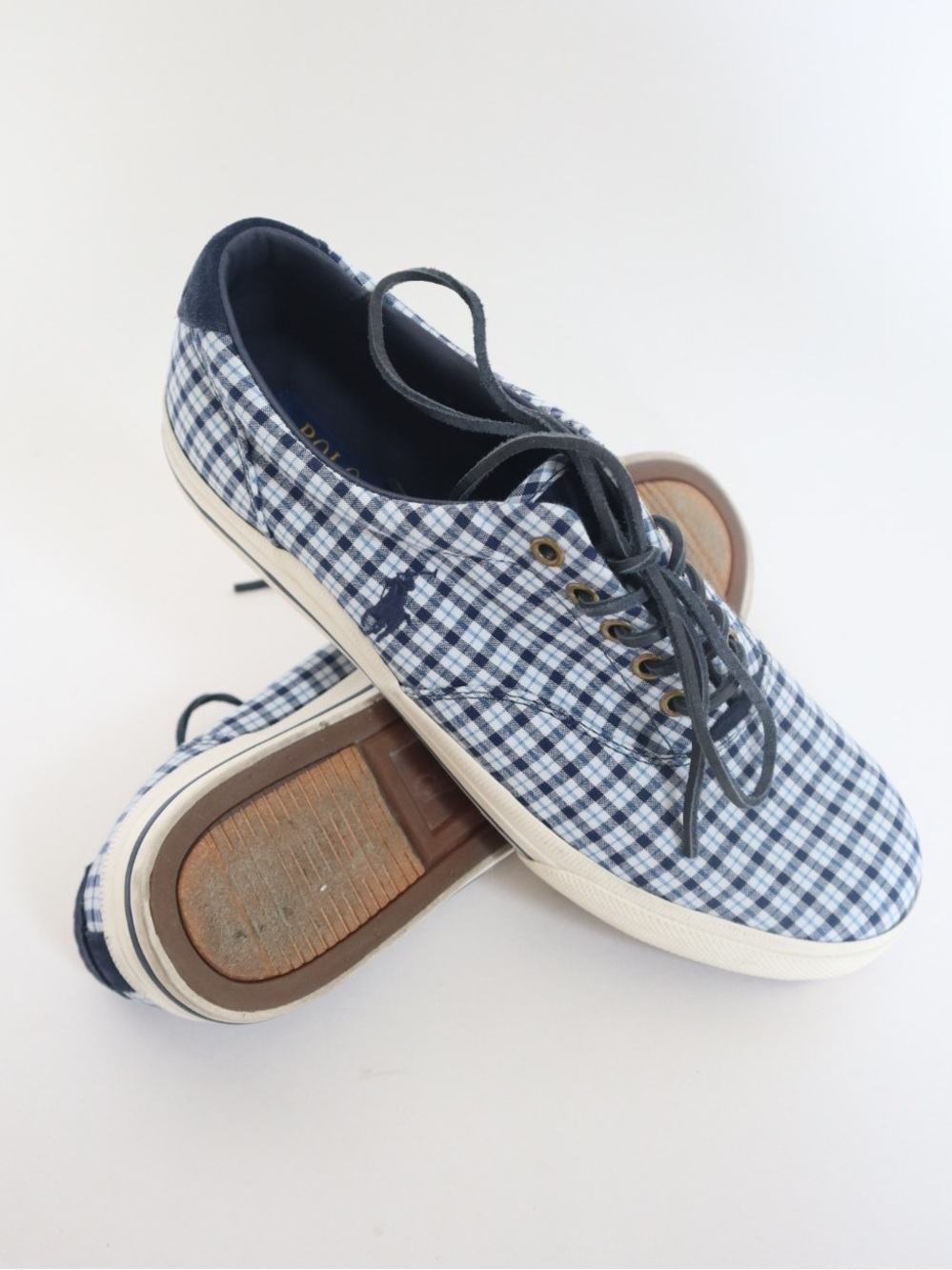 Polo by Ralph Lauren Men’s Navy & White Plaid Canvas Sneakers